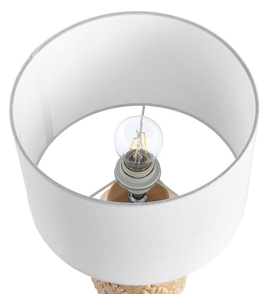 Stolná lampa žltá keramický podstavec látkové tienidlo lesklá nočná lampa svietidlo moderný dizajn
