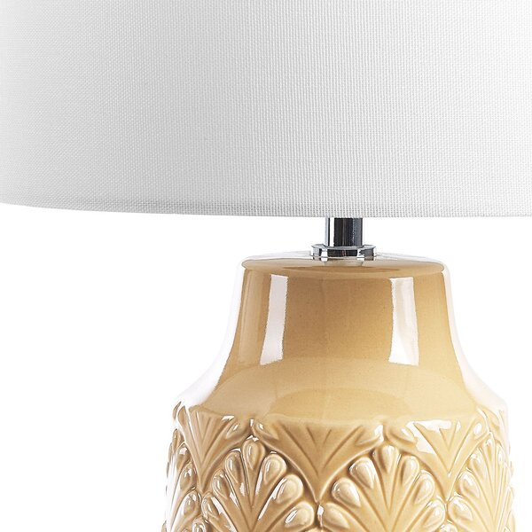 Stolná lampa žltá keramický podstavec látkové tienidlo lesklá nočná lampa svietidlo moderný dizajn