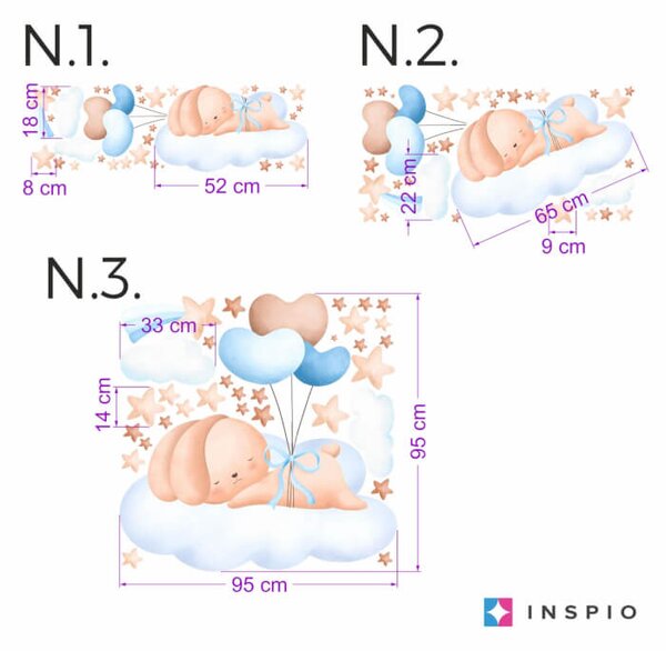 INSPIO-textilná prelepiteľná nálepka - Nálepky na steny textilné - Lietajúci zajačik na oblaku - modrý s balónmi
