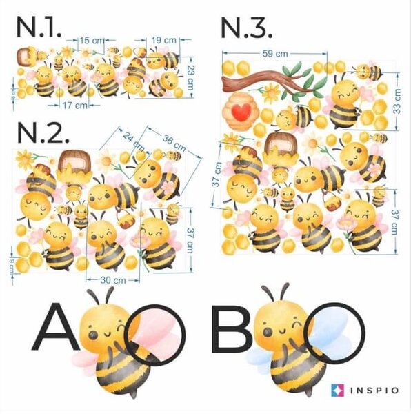 INSPIO-textilná prelepiteľná nálepka - Textilná nálepka na stenu - Včielky a včely
