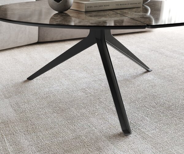 DELIFE Konferenčný stolík Delron 90x90 cm keramika Laminam® Emperador Extra Lucidato tmavohnedá kovová podstava krížová čierna