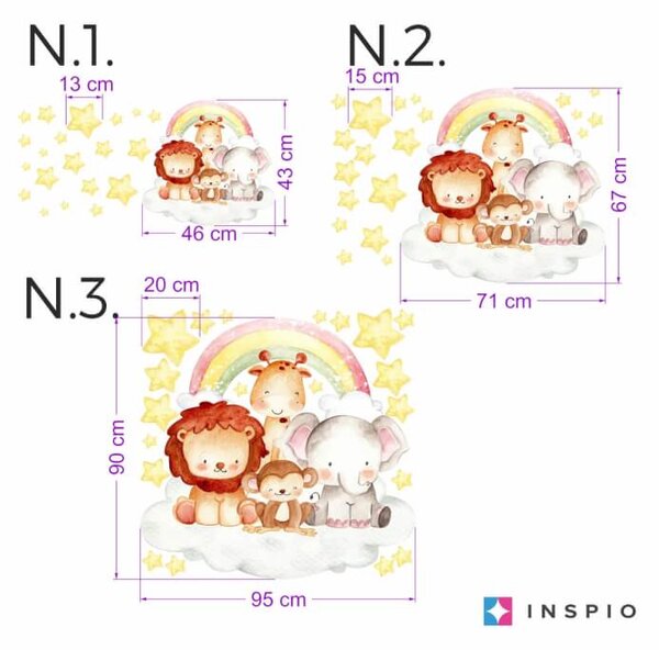 INSPIO-textilná prelepiteľná nálepka - Nálepky na stenu detské - Zvieratká na obláčiku