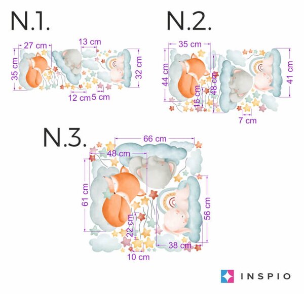 INSPIO-textilná prelepiteľná nálepka - Detská nálepka na stenu - Spiace zvieratká medzi hviezdičkami