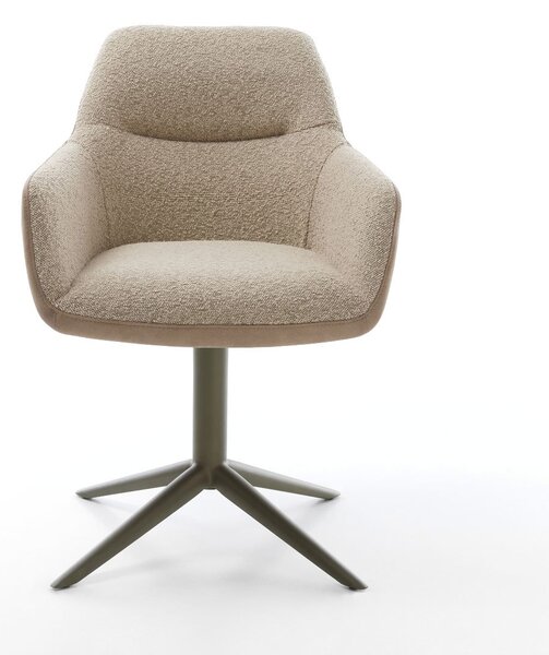 DELIFE Otočná jedálenská stolička Pejo-Flex zmiešané materiály tmavobéžová podstava s efektom titánová 360° otočná hojdacia funkcia vrecková pružina
