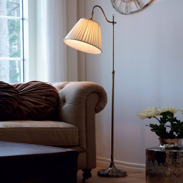 Starožitná stojaca lampa Charleston starý mosadz, Hnedá / staromosadz, Obývacia izba / jedáleň, kov, Starožitný, Stojaca lampa