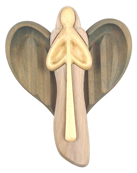 AMADEA Drevený anjel s flautou, farebný, masívne drevo, 22x15x2 cm