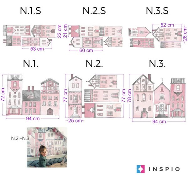 INSPIO-textilná prelepiteľná nálepka - Nálepka na stenu pre dievčatá - Domčeky ružové