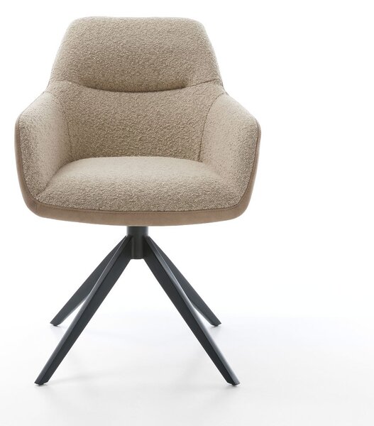 DELIFE Otočná jedálenská stolička Pejo-Flex zmiešané materiály tmavobéžová krížová podstava široká čierna 360° otočná vrecková pružina