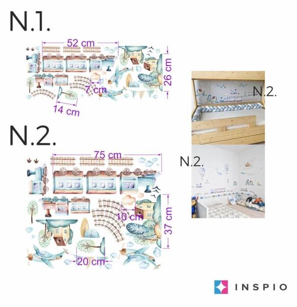 INSPIO-textilná prelepiteľná nálepka - Samolepiace tapety na stenu - Vlak a lietadlá