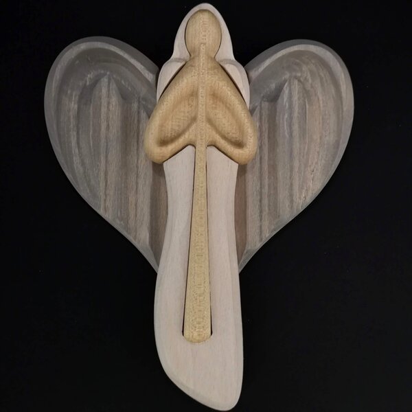 AMADEA Drevený anjel s flautou, farebný, masívne drevo, 22x15x2 cm