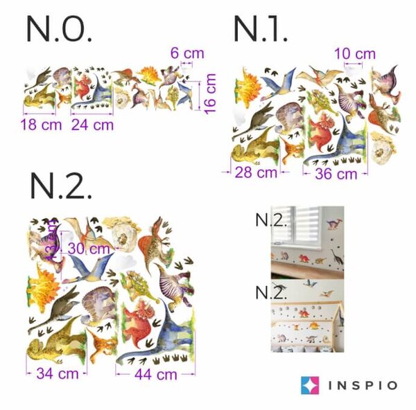 INSPIO-textilná prelepiteľná nálepka - Dinosaury - dino nálepky na stenu do detskej izby, dinosauri, tyranosaurus rex a triceratops
