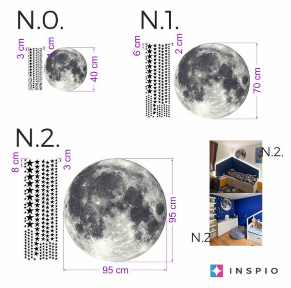 INSPIO-textilná prelepiteľná nálepka - Nálepky na stenu - Mesiac s hviezdami