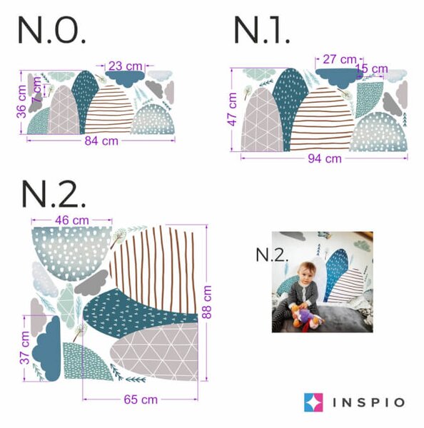 INSPIO-textilná prelepiteľná nálepka - Samolepky na stenu Kopce a mráčiky