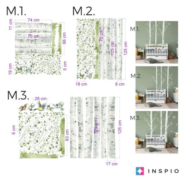 INSPIO-textilná prelepiteľná nálepka - Brezy s vtáčikmi - samolepky na stenu