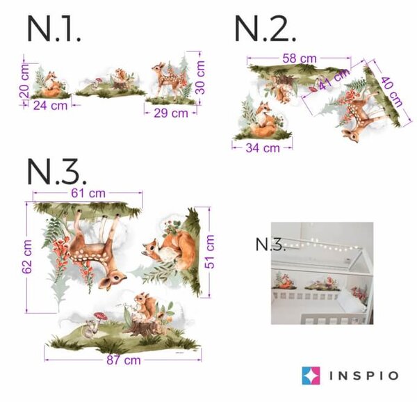 INSPIO-textilná prelepiteľná nálepka - Líška, srnka, veverička - nálepky na stenu