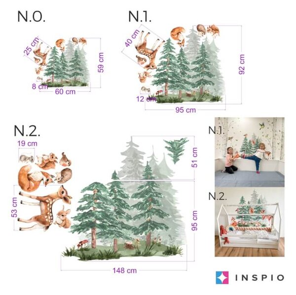 INSPIO-textilná prelepiteľná nálepka - Les plný zvieratiek - samolepky na stenu pre deti
