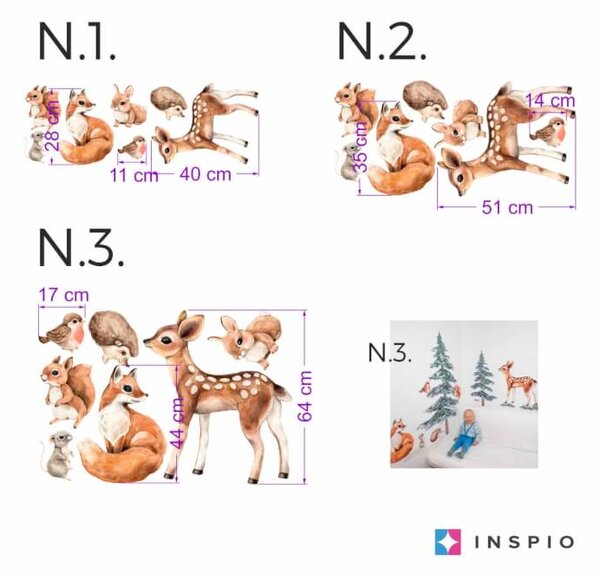 INSPIO-textilná prelepiteľná nálepka - Prelepiteľná samolepka na stenu Lesné zvieratká