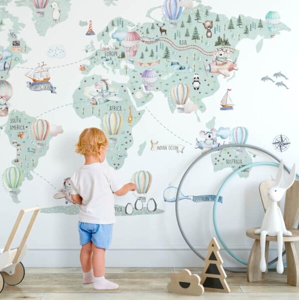 INSPIO-textilná prelepiteľná nálepka - Chlapčenská cestovateľská mapa sveta