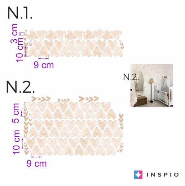 INSPIO-textilná prelepiteľná nálepka - Textilné nálepky na stenu - Béžové srdiečka do detskej izby