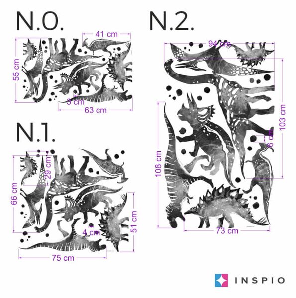 INSPIO-textilná prelepiteľná nálepka - Samolepky na stenu - Čiernobiele dinosaury