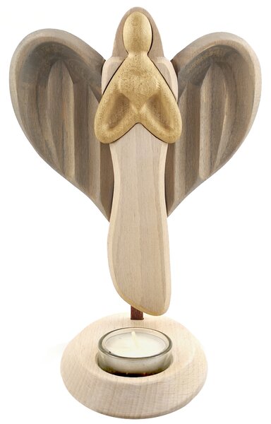 AMADEA Drevený svietnik anjel so srdcom, farebný, masívne drevo, výška 25 cm