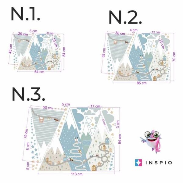INSPIO-textilná prelepiteľná nálepka - Nálepky na stenu pre chlapcov - Kopce s cestou