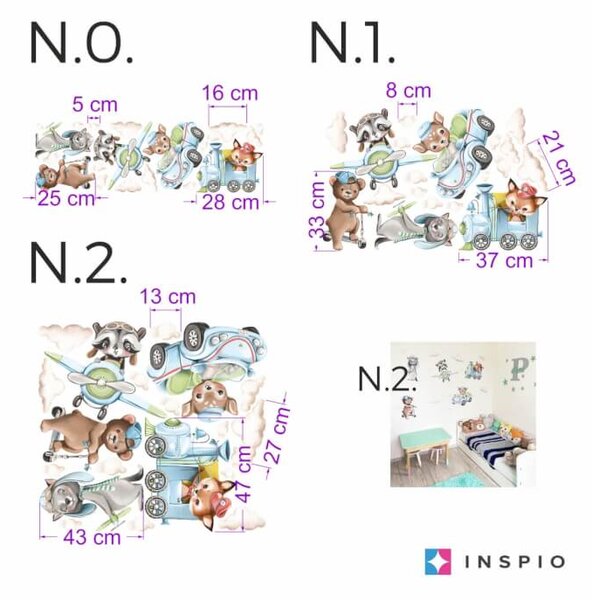 INSPIO-textilná prelepiteľná nálepka - Nálepky na stenu - Zvieratká na cestách pre chlapcov