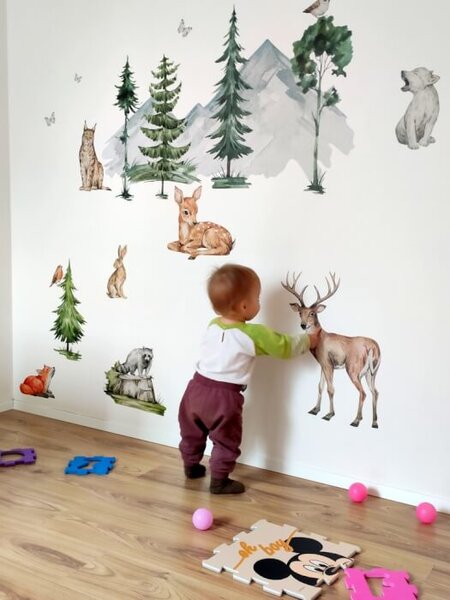 INSPIO-textilná prelepiteľná nálepka - Nálepky na stenu - Forest, zvieratká z lesa