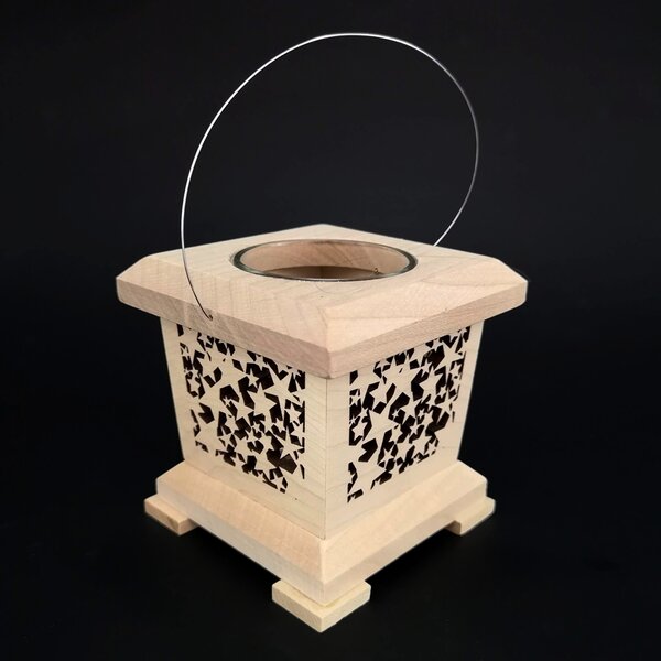AMADEA Drevený lampáš s motívom hviezd, masívne drevo, 9x9x9 cm