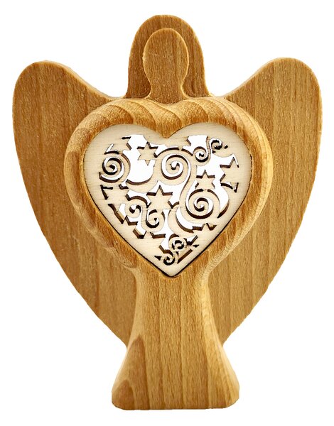 AMADEA Drevený anjel s vkladom - ornament, masívne drevo, výška 10 cm