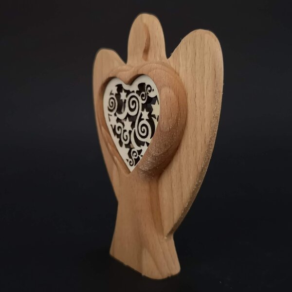 AMADEA Drevený anjel s vkladom - ornament, masívne drevo, výška 10 cm