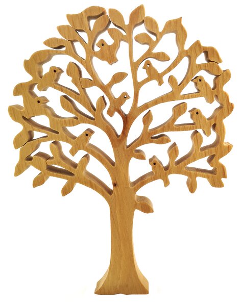 AMADEA Drevený strom s vtáčikmi, masívne drevo, výška 24 cm