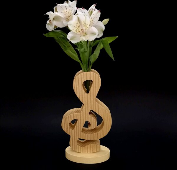 AMADEA Drevená váza v tvare husľového kľúča, masívne drevo, výška 24 cm