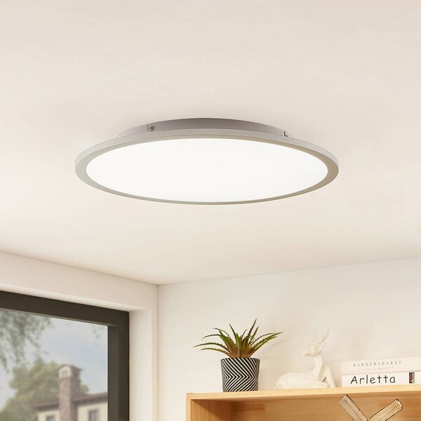 Lindby LED stropné svietidlo Narima, 4 000 K, Ø 50 cm, strieborná, Hliník / sivá / zinok, Kuchyňa, Plast, Moderný, Závesné svietidlo