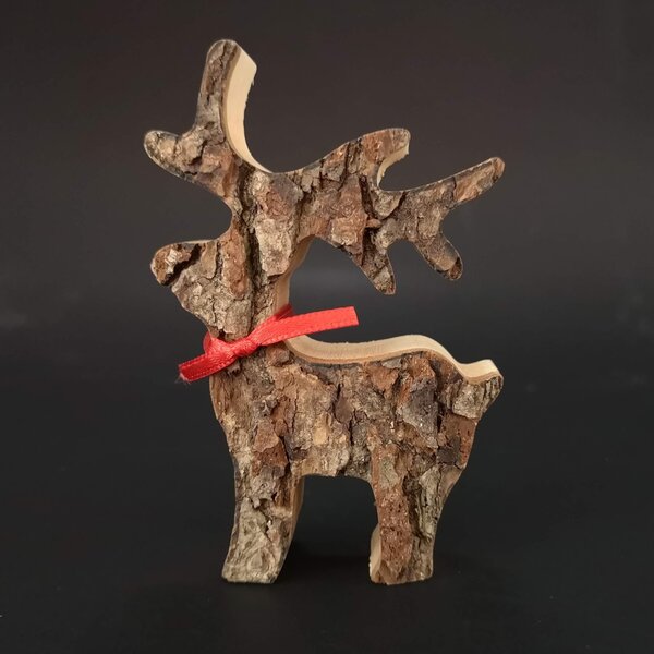 AMADEA Drevený jeleň s kôrou, masívne drevo, výška 8 cm