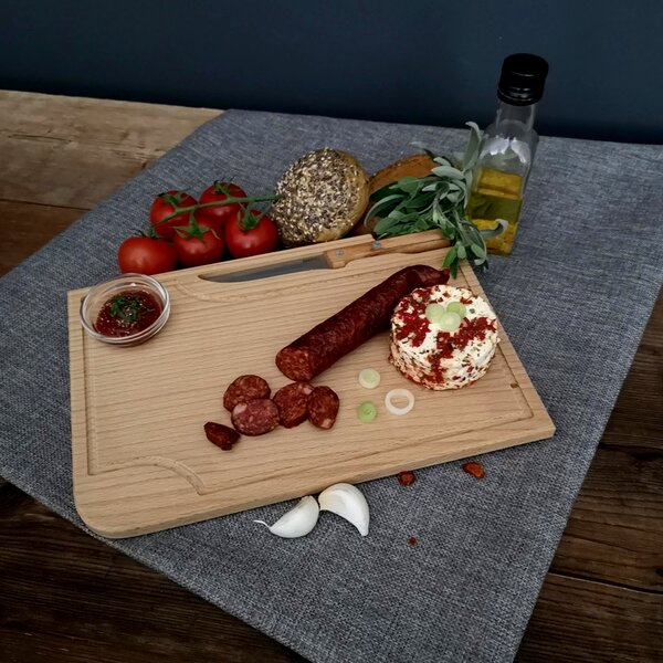 AMADEA Drevená doštička na steak s nožom a miskou, masívne drevo, 30x20x1, 5 cm