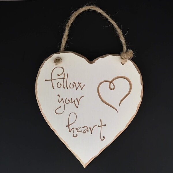 AMADEA Drevené srdce s rytým textom - Follow your heart, masívne drevo, 16x15x1 cm