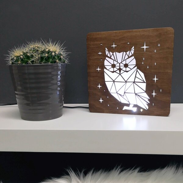 AMADEA Drevená lampička s motívom sovy, veľkosť 20 cm, s LED osvetlením s trafom na 12V