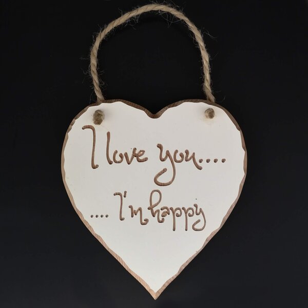 AMADEA Drevené srdce s rytým textom - I love you..I'm happy, masívne drevo, 16x15x1 cm