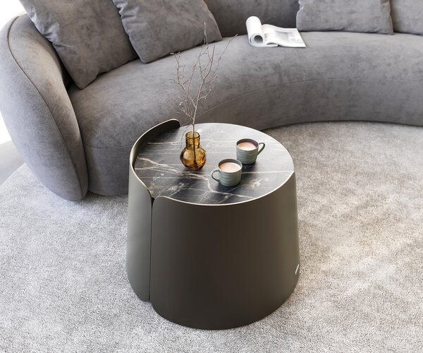 DELIFE Konferenčný stolík Daban 59x59 cm keramika Laminam®Noir Desir hnedá podstava kov titánová farba