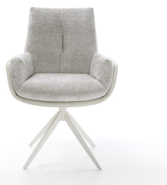 DELIFE Otočná jedálenská stolička Clea-Flex zmiešané materiály pravá koža bielo-strieborno sivá krížová podstava široká biela otočná o 360° s hojdacou funkciou