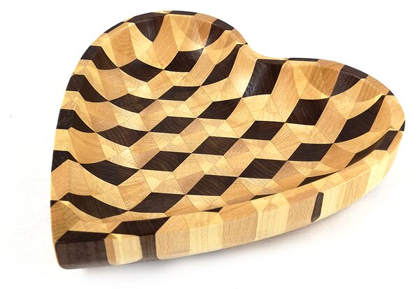 AMADEA Drevená miska v tvare srdca mozaika, masívne drevo, 3 druhy drevín, rozmer 25x25x4, 5 cm