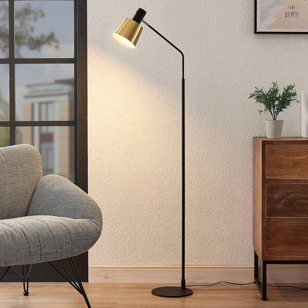 Stojacia lampa Lindby Vlada, 144 cm, mosadz, čierna, kov, Čierna, Obývacia izba / jedáleň, kov, Škandinávsky, Stolová lampa