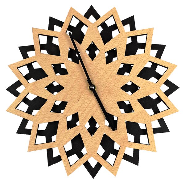 AMADEA Drevené hodiny kvet, kombinácia drevo/čierna, priemer 30 cm