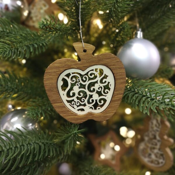 AMADEA Drevená ozdoba z masívu s vkladom - jablko s ornamentom 7 cm