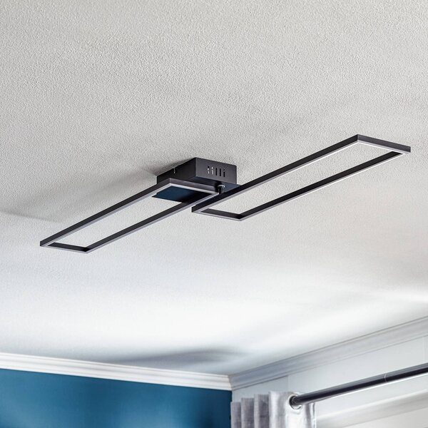 Stropné svietidlo LED Frame, diaľkové ovládanie, čierne, Čierna, Obývacia izba / jedáleň, kov, Moderný, Stropné svetlo