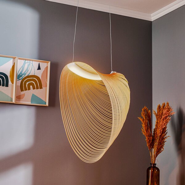 Luceplan Illan LED závesná lampa na drevo so stmievaním Ø 60 cm, Svetlé drevo, Obývacia izba / jedáleň, Drevo, Dizajn, Závesné svietidlo