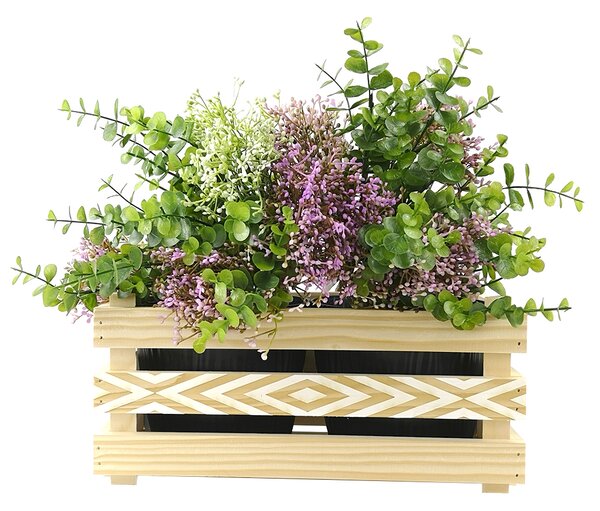 AMADEA Drevený obal na dva kvetináče s motívom kosoštvorcov, 32x17x15cm, drevený kvetináč