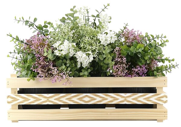 AMADEA Drevený obal na tri kvetináče s motívom kosoštvorcov, 47x17x15cm, drevený kvetináč
