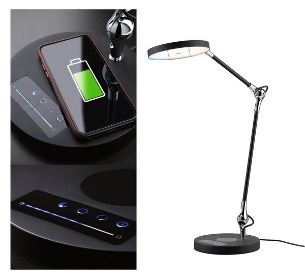 Paulmann Numis stolová LED lampa s funkciou nabíjania, čierna, Čierna, Pracovňa / Kancelária, Hliník, Moderný, Stolová lampa